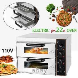 110V 3000W Electric Pizza Ovens Double Deck Stainless Steel Countertop Ovens