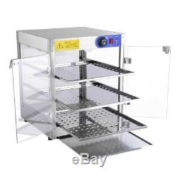 Commercial Food Warmer Court Heat Food pizza Display Warmer Cabinet 3-Tier Glass