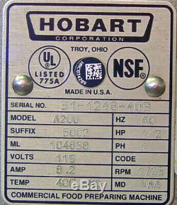 Hobart A200T 20 QT Dough Mixer Pizza Bowl Guard Tools Stainless Steel Cart