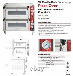 NEW 18 Commercial Double Deck Countertop Pizza Oven Independent Chambers 240V