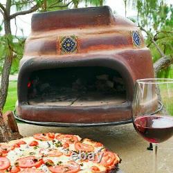 Outdoor Clay Pizza Oven Wood Fired Burning Round Countertop Backyard Fire Heater