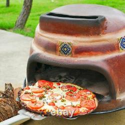 Outdoor Clay Pizza Oven Wood Fired Burning Round Countertop Backyard Fire Heater