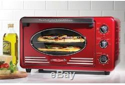 Red Retro Series Toaster Convection Oven, Countertop Fits Two 12 Pizza 6-Slice