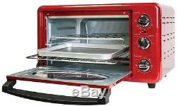 Red Retro Series Toaster Convection Oven, Countertop Fits Two 12 Pizza 6-Slice