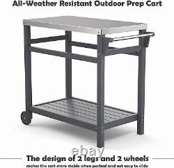 TORVA Outdoor Prep Cart Dining Table for Pizza Oven Patio Grill BBQ Cart (Gray)