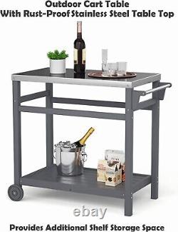 TORVA Outdoor Prep Cart Dining Table for Pizza Oven Patio Grill BBQ Cart (Gray)