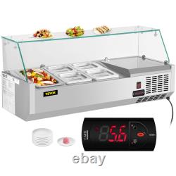 VEVOR 40-60 Countertop Refrigerated Salad Pizza Prep Station with Glass Shield