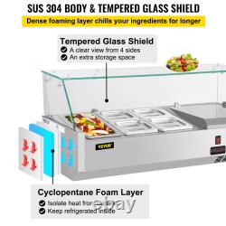 VEVOR 40-60 Countertop Refrigerated Salad Pizza Prep Station with Glass Shield