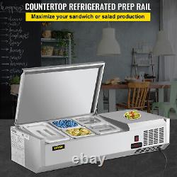 VEVOR 40 Countertop Refrigerated Salad Pizza Prep Station Stainless Cover 5 Pan