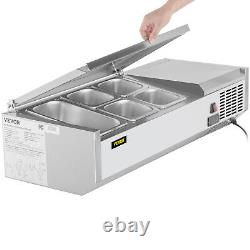 VEVOR 40 Countertop Refrigerated Salad Pizza Prep Station Stainless Cover 5 Pan