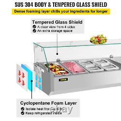 VEVOR 48 Countertop Refrigerated Salad Pizza Prep Station Glass Shield 6 Pans