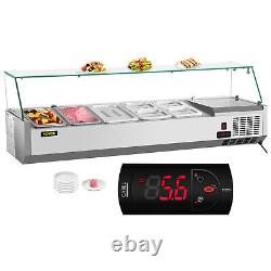 VEVOR 55 Countertop Refrigerated Salad Pizza Prep Station Glass Shield 7 Pans