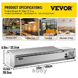 VEVOR 55 Countertop Refrigerated Salad Pizza Prep Station Stainless Cover 7-Pan