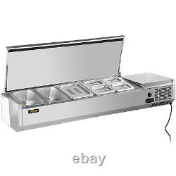 VEVOR 55 Countertop Refrigerated Salad Pizza Prep Station Stainless Cover 7-Pan