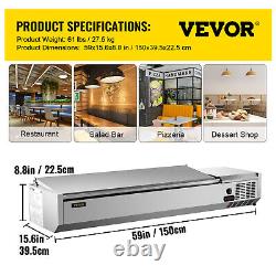 VEVOR 60 Countertop Refrigerated Prep Station Salad Pizza 8 Pan Stainless Cover