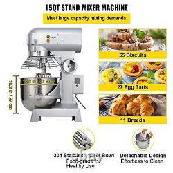 VEVOR Commercial Food Mixer Dough Food Mixer 15Qt 3 Speeds Pizza Bakery 600W